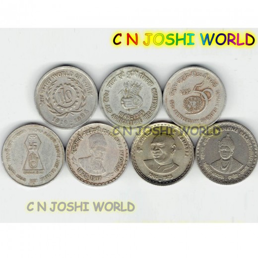 7 Different Very Rare 5 Rupees COPPER-NICKEL Coin Set